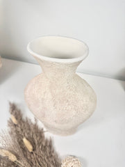Minimalist Textured Hand-painted Ceramic Vase 11" tall - Off White/ Sand