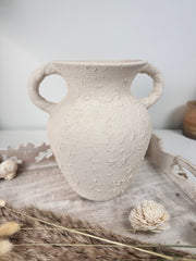 Minimalist Hand-Painted/Textured Ceramic Vase with 2 handles - 9" tall - Cream