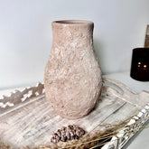 Rustic Ceramic Vase Textured Hand-Painted 10" tall - Light Beige Wash