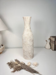 Minimalist Art Piece Floor Vase 19.5" tall - textured and hand-painted - off white