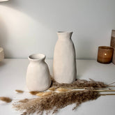 Set of 2 Vases minimalist hand-painted textured - cream