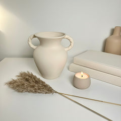 Minimalist Hand-Painted Ceramic Textured Vase 9" - Cream White