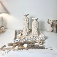 Minimalist Set of 2 Candle Holders Textured Hand-Painted - Cream Sand (10.5x4x4", 13x4x4")