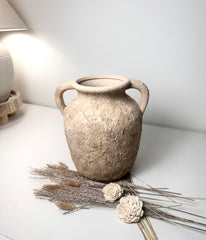 Rustic Minimalist Textured Hand-painted 10.5" tall - Light Beige wash