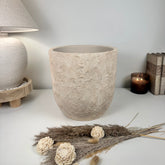 9" tall Minimalist Hand-Painted & Textured Planter Pot with drainage hole - Sand wash
