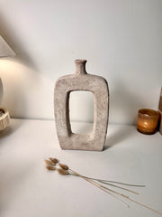 Rustic Hand-Painted Textured Vase 10" tall - Beige Wash