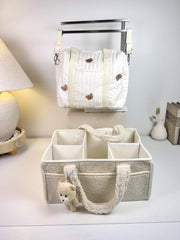 Set of 2 Stroller Bag and Caddy Diaper Bag for Baby Essentials - Cream