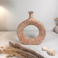 Terracotta Hand-Painted Textured Donut Metal Vase 12" tall
