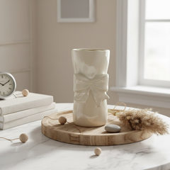 Bow Ceramic Vase with Bow 8” tall