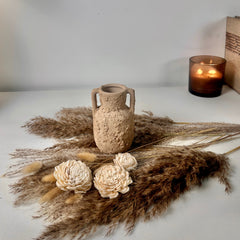 Minimalist rustic hand-painted textured small vase 5“ tall- Tan Beige