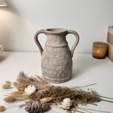 Rustic Hand-Painted Textured Amphora Vase 10" tall - Beige Wash
