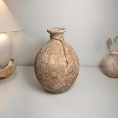 Rustic Hand-Painted Ceramic Round Bottle Vase 15" tall - Brown Washed
