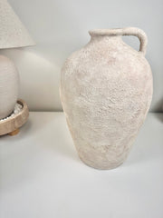 Amphora-inspired Shape Vase With One Handle, Painted And Textured By Hand, Off White/ Cream