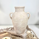 Minimalist Roman Style Textured Hand-painted Ceramic Vase 12" tall - cream/off-white