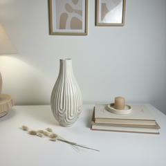 Contemporary Ceramic Ribbed Arc Vase 14"- White