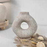 Ceramic Hand-Painted 9.5" tall Vase Donut Shape - Beige wash