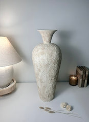 Minimalist Textured Hand-painted Ceramic Floor Vase 25" tall - cream/off-white