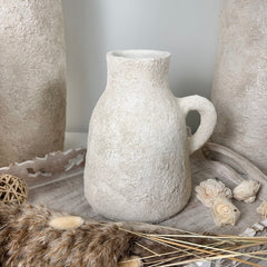 Roman Style Minimalist Ceramic Vase 9" tall Hand-painted and textured - Off White washed