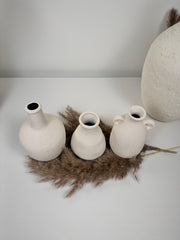 Set of 3 minimalist vases - hand painted and textured - off white