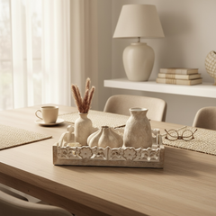 Set of 4 (3 small vases + 1 tray) - Beige and whitewashed