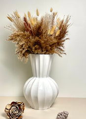 French Contemporary White Ribbed Ceramic Vase 11.5"