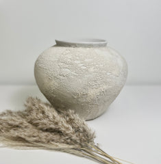 Minimalist Crater Moon Contemporary Ceramic Vase, White Textured Finish, 10 Inch tall Decorative Pottery