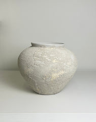 Minimalist Crater Moon Contemporary Ceramic Vase, White Textured Finish, 10 Inch tall Decorative Pottery
