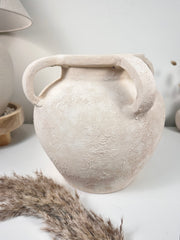 Minimalist Textured Hand-Painted Vase 4 handles Roman Style - 11" tall - Cream