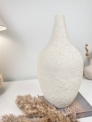 Minimalist Hand-Painted and Textured Vase 14" tall - White