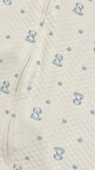 Baby Quilted Sleeper Footie Romper, White with Blue Bear Print, 6 Months