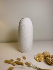 Minimalist Textured Ceramic White Vase 12"