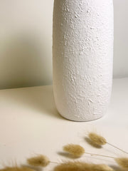 Minimalist Textured Ceramic White Vase 12"