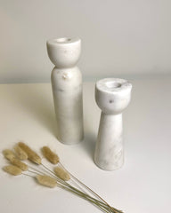 Set of 2 Elegant White Marble Candle Holders, Modern Decorative Candlesticks