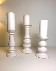 Set of 3 // Modern Ceramic White Candle Holders (tall 7", medium 6", small 5")