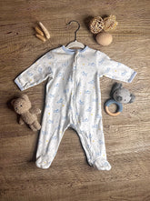 Baby Footed Sleeper, White with Blue Puppy Print, Long Sleeve Zip-Up Romper 6 months