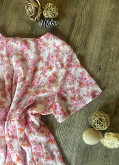 Womens Spring Summer Casual Flowy Boho Floral Mini Dress Trendy V Neck - Pink