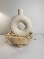 Minimalist Donut Ceramic Vase Sand Color 9.5"