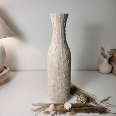 Minimalist Art Piece Floor Vase 19.5" tall Textured Hand-painted Metal/Ceramic - Off White