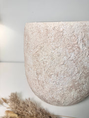 Minimalist Hand-Painted & Textured Planter Pot 12.5" tall with drainage hole one time creation - Cream Sand wash
