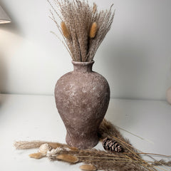 Rustic Earth Brown Textured Ceramic Vase 10" tall