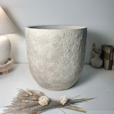 17" Tall Minimalist Hand-Painted & Textured Planter Pot with Drainage Hole one time creation - cream wash