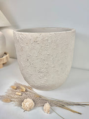 13.5" Minimalist Hand-Painted & Textured Planter Pot with Drainage Hole one time creation - Cream