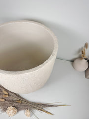 13.5" Minimalist Hand-Painted & Textured Planter Pot with Drainage Hole one time creation - Cream