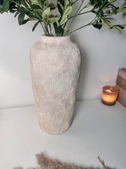 Minimalist Textured Hand-painted Ceramic Vase 18" tall - Cream Sand wash