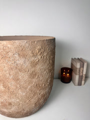 Minimalist Hand-Painted & Textured Planter Pot 17" tall with drainage hole one time creation - Earth Brown