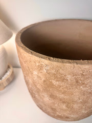 Minimalist Hand-Painted & Textured Planter Pot 17" tall with drainage hole one time creation - Earth Brown