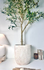 13.5" Minimalist Hand-Painted & Textured Planter Pot with Drainage Hole one time creation - Cream wash