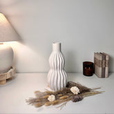 Minimalist Handcrafted Modern Ceramic Stripes Vase 14" tall - Off White