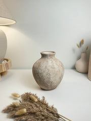 Minimalist Crater Moon Ceramic Vase 7.5" tall - Beige washed