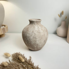 Minimalist Crater Moon Ceramic Vase 7.5" tall - Beige washed